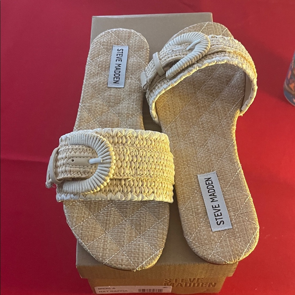 Steve Madden Beige Woven Slide Sandals